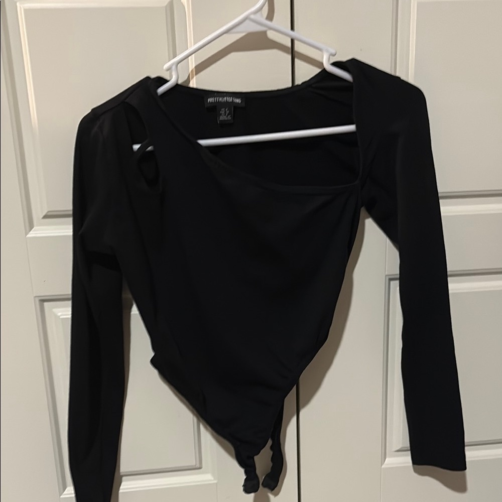 PrettyLittleThing Black Asymmetrical Tie Front Bodysuit